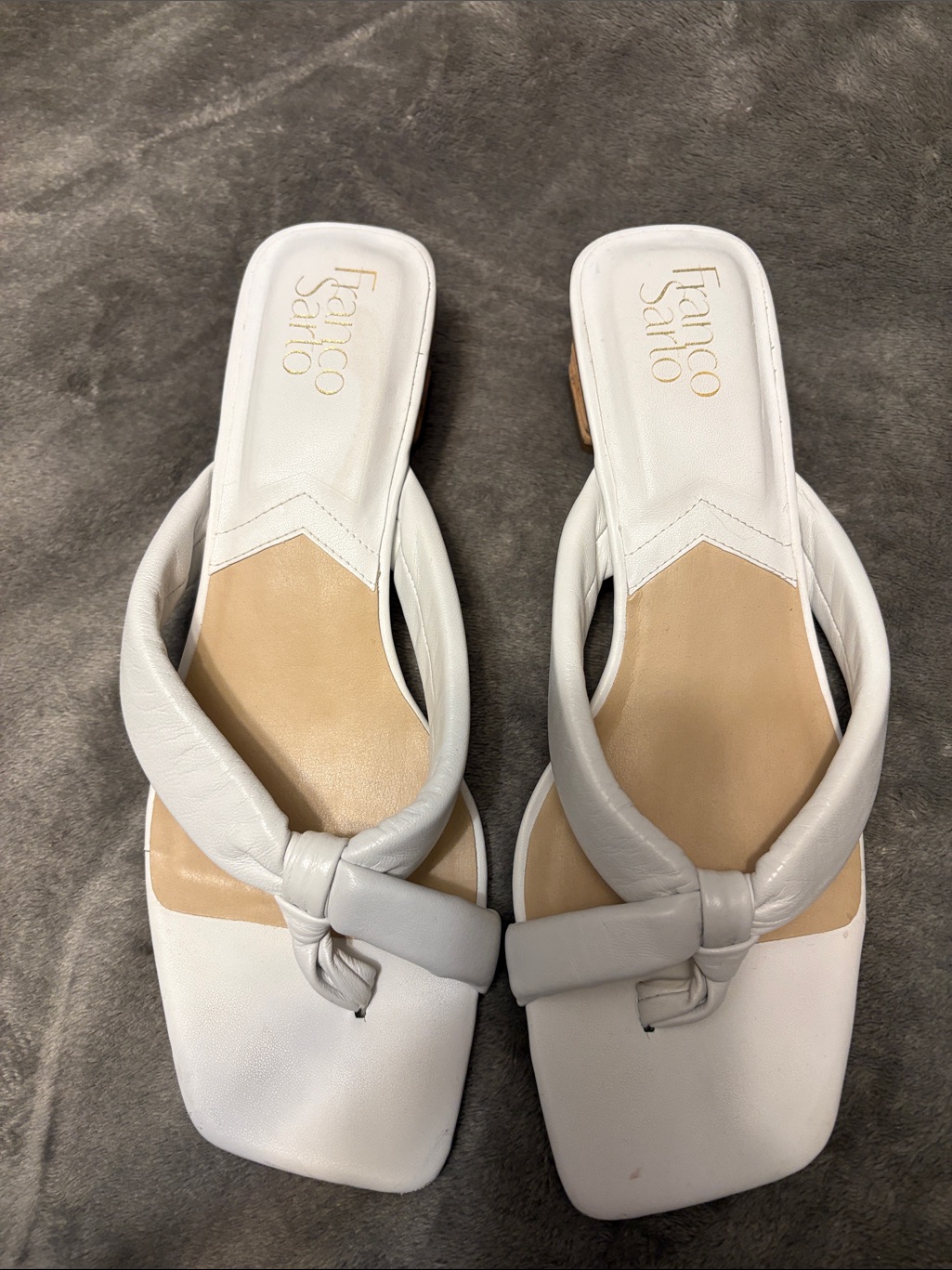 Franco Sarto White Knot-Detail Leather Slide Mules